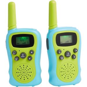 imageAmazon Basics Kids Walkie Talkie Set Range Extending Set of 2 for Camping or Birthday Toys Green and Blue