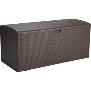 imageAmazon Basics Outdoor Patio Storage Box 150 Gallon Deck Box Waterproof and Weatherresistant Furniture Cushions Garden Tools Brown150 gallon