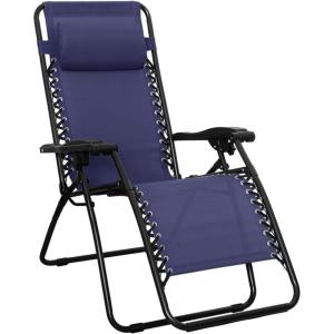 imageAmazon Basics Outdoor Patio Zero Gravity Lounge Chair with Pillow Folding Reclining and Textilene Adjustable Folding Lounge Lawn Chairs for Outside 26quot BeigeNavy Blue