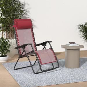 imageAmazon Basics Outdoor Patio Zero Gravity Lounge Chair with Pillow Folding Reclining and Textilene Adjustable Folding Lounge Lawn Chairs for Outside 26quot BeigeBurgundy