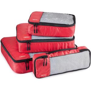 imageAmazon Basics Small Packing Cubes for Travel Packing Organizers 4PieceSet With Double Zipper Pulls and Mesh Top Panel 100 Durable Polyester Black 11quotL x 68quotW x 3quotHRed