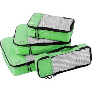 imageAmazon Basics Small Packing Cubes for Travel Packing Organizers 4PieceSet With Double Zipper Pulls and Mesh Top Panel 100 Durable Polyester Black 11quotL x 68quotW x 3quotHGreen
