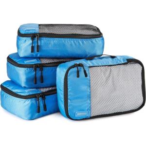 imageAmazon Basics Small Packing Cubes for Travel Packing Organizers 4PieceSet With Double Zipper Pulls and Mesh Top Panel 100 Durable Polyester Black 11quotL x 68quotW x 3quotHSky Blue