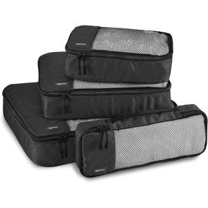 imageAmazon Basics Small Packing Cubes for Travel Packing Organizers 4PieceSet With Double Zipper Pulls and Mesh Top Panel 100 Durable Polyester Black 11quotL x 68quotW x 3quotHBlack