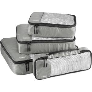imageAmazon Basics Small Packing Cubes for Travel Packing Organizers 4PieceSet With Double Zipper Pulls and Mesh Top Panel 100 Durable Polyester Black 11quotL x 68quotW x 3quotHGray