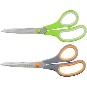 imageAmazon Basics Stainless Steel Scissors for Office Crafts Multipurpose Sharp Comfort Grip PVD Coated 3 Pack Multicolor2Pack