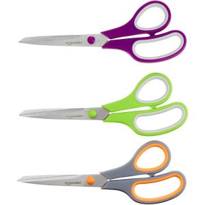 imageAmazon Basics Stainless Steel Scissors for Office Crafts Multipurpose Sharp Comfort Grip PVD Coated 3 Pack Multicolor3Pack
