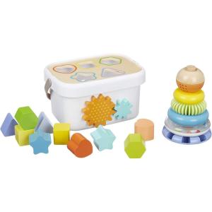 imageAmazon Basics Wooden Shape Sorter and Rainbow Stacker Classic Baby Toy SetSorting Play For Infants Age 12M Medium Multicolor
