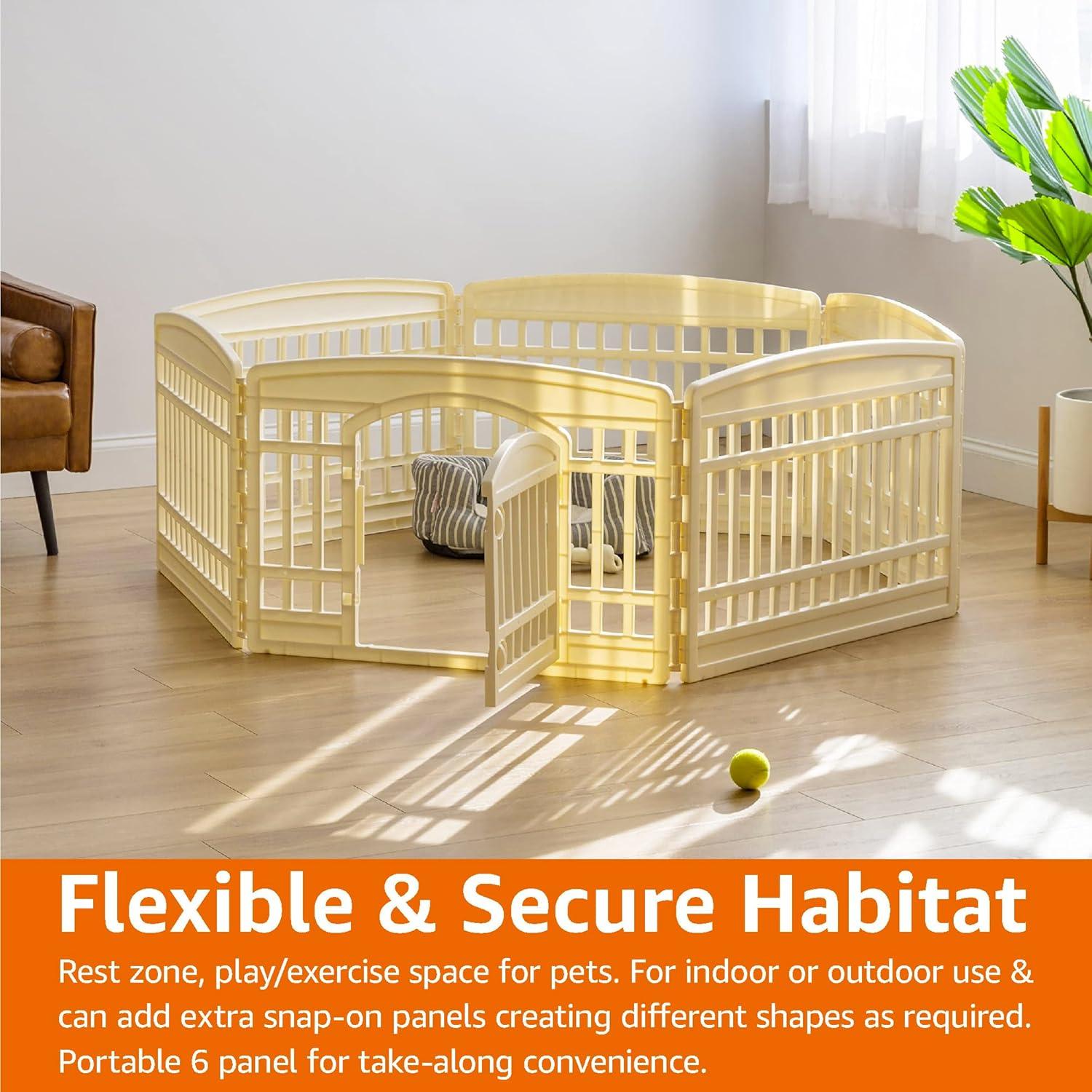 imageAmazon Basics 8Panel Indoor Pet Dog Octagonal Playpen Puppy Playpen with Door Easy Assemble Easy Storing 34 in BeigeBeige