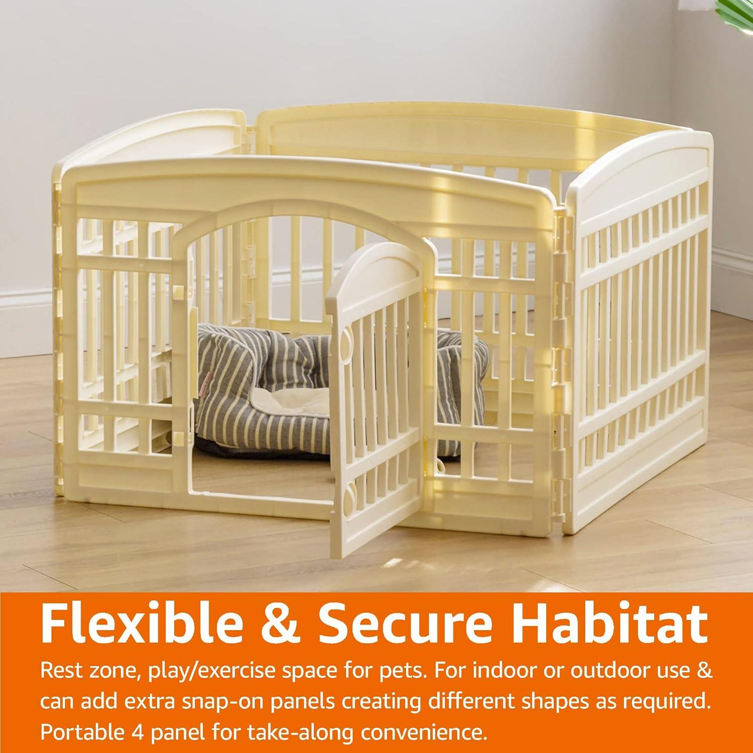 imageAmazon Basics 8Panel Indoor Pet Dog Octagonal Playpen Puppy Playpen with Door Easy Assemble Easy Storing 34 in BeigeBeige