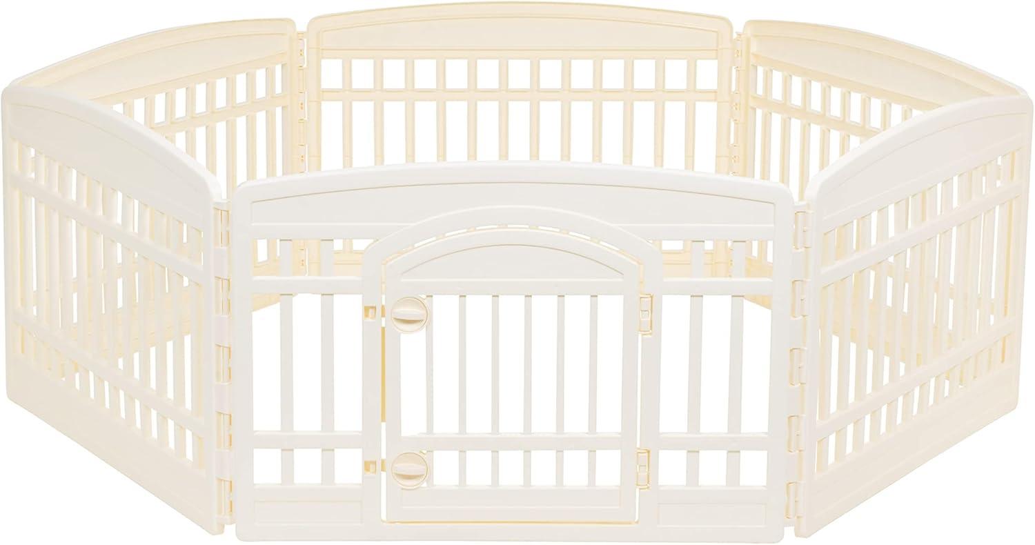 imageAmazon Basics 8Panel Indoor Pet Dog Octagonal Playpen Puppy Playpen with Door Easy Assemble Easy Storing 34 in BeigeBeige