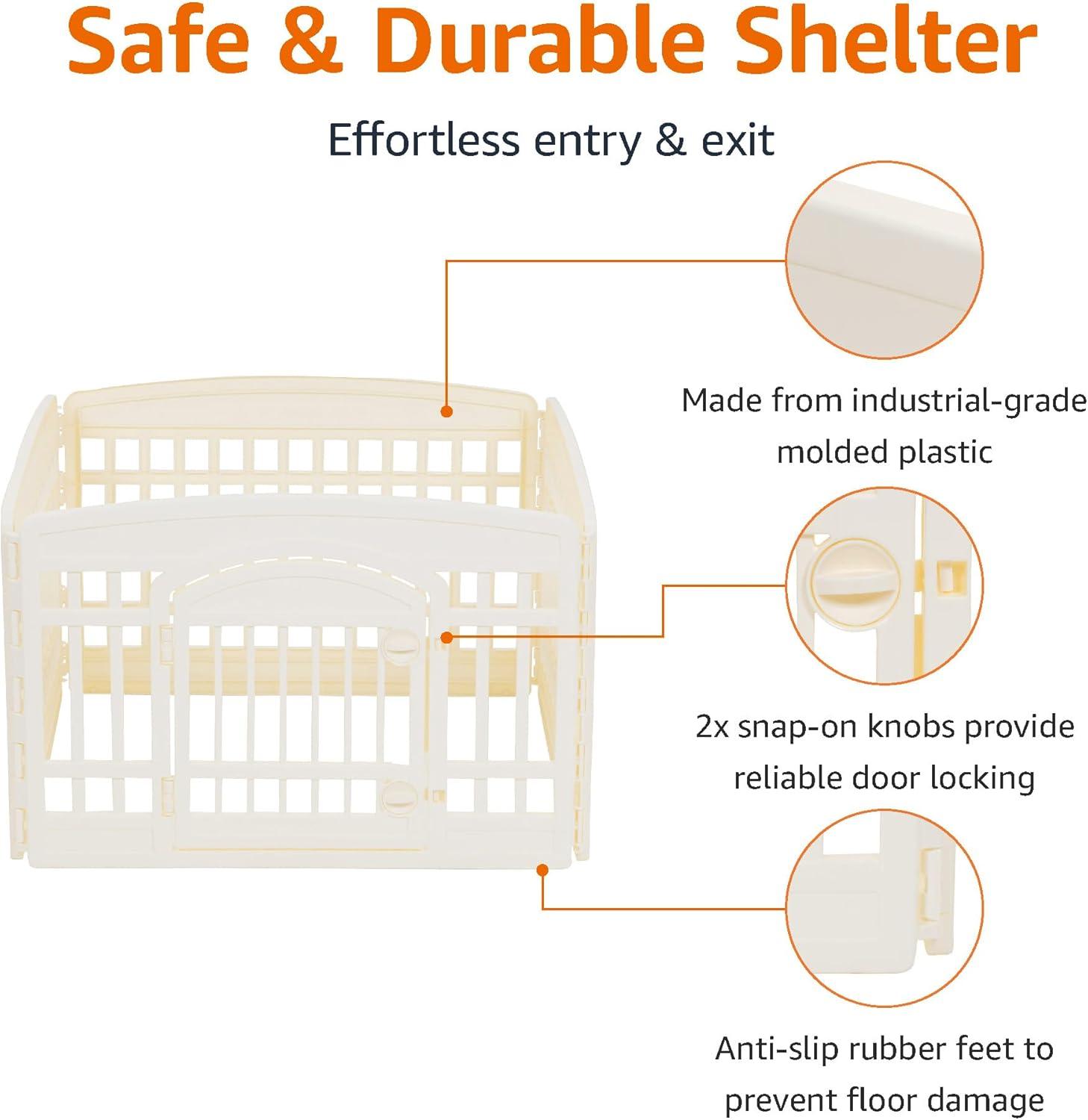 imageAmazon Basics 8Panel Indoor Pet Dog Octagonal Playpen Puppy Playpen with Door Easy Assemble Easy Storing 34 in BeigeBeige