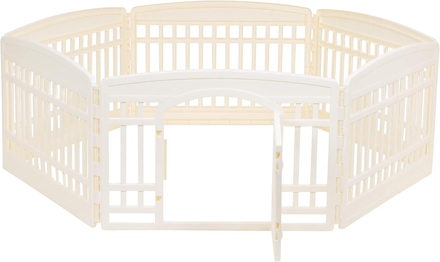 imageAmazon Basics 8Panel Indoor Pet Dog Octagonal Playpen Puppy Playpen with Door Easy Assemble Easy Storing 34 in BeigeBeige