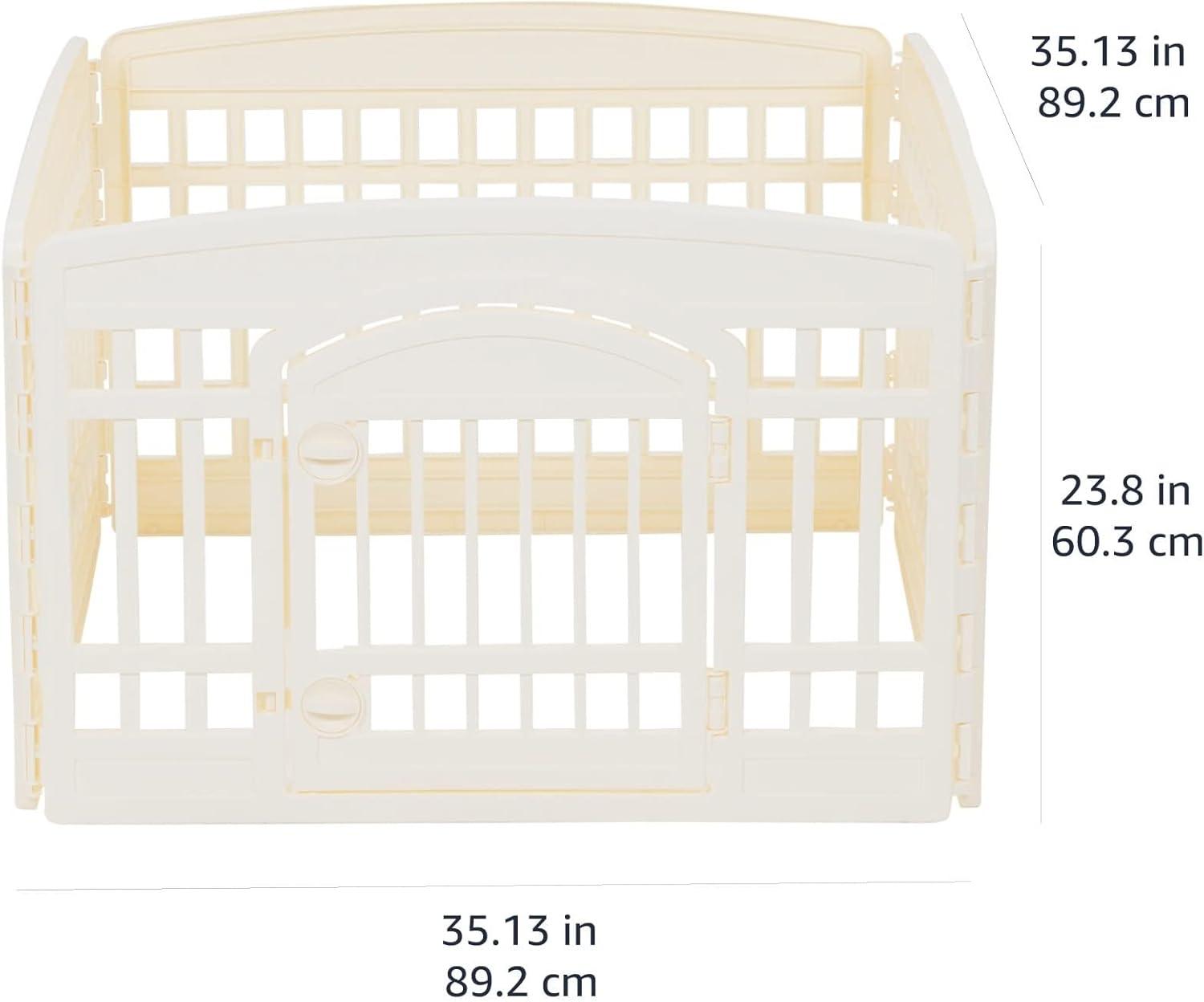 imageAmazon Basics 8Panel Indoor Pet Dog Octagonal Playpen Puppy Playpen with Door Easy Assemble Easy Storing 34 in BeigeBeige