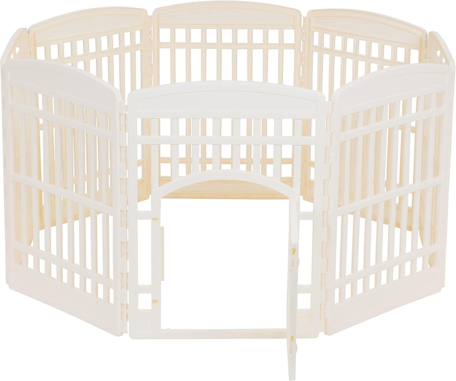 imageAmazon Basics 8Panel Indoor Pet Dog Octagonal Playpen Puppy Playpen with Door Easy Assemble Easy Storing 34 in BeigeBeige