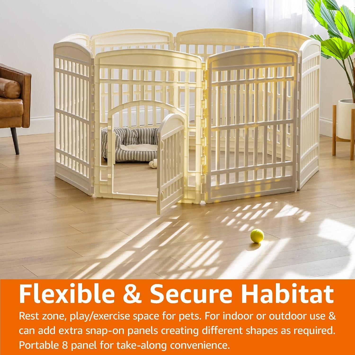 imageAmazon Basics 8Panel Indoor Pet Dog Octagonal Playpen Puppy Playpen with Door Easy Assemble Easy Storing 34 in BeigeBeige