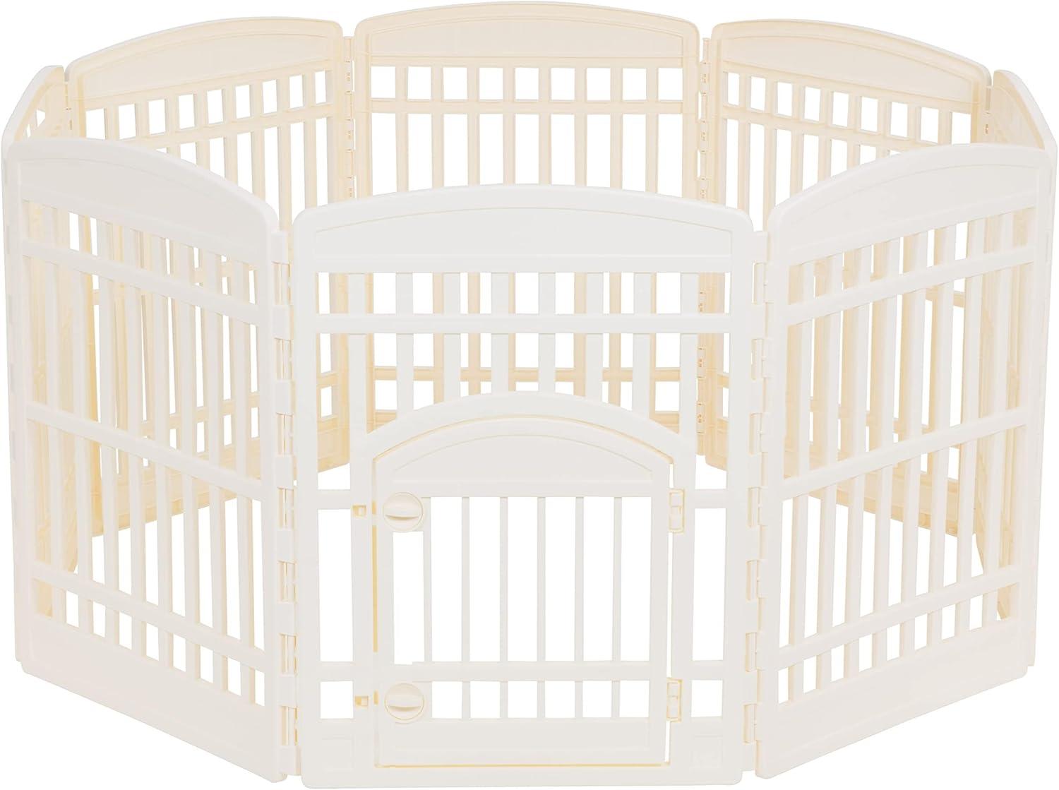 imageAmazon Basics 8Panel Indoor Pet Dog Octagonal Playpen Puppy Playpen with Door Easy Assemble Easy Storing 34 in BeigeBeige