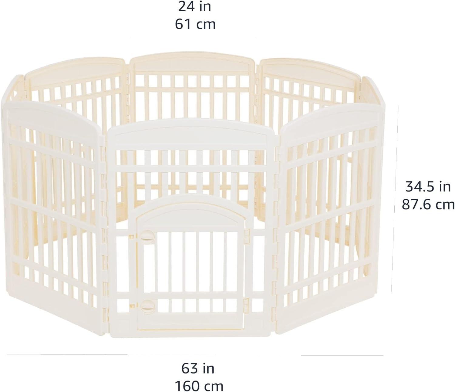 imageAmazon Basics 8Panel Indoor Pet Dog Octagonal Playpen Puppy Playpen with Door Easy Assemble Easy Storing 34 in BeigeBeige