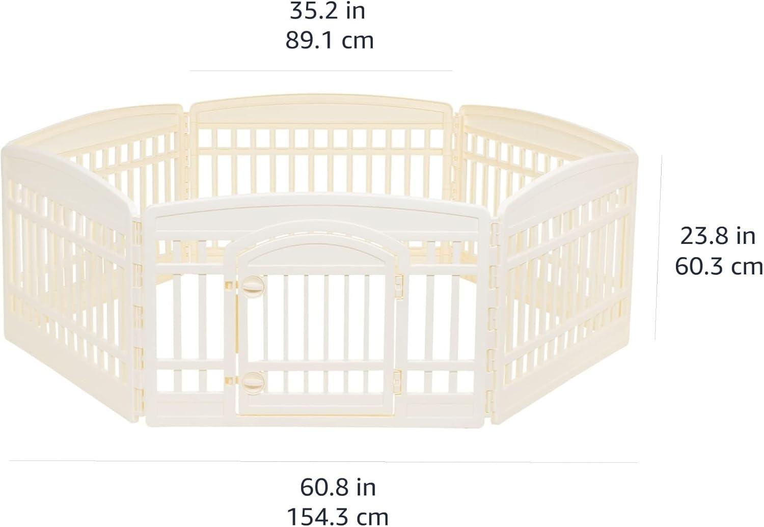 imageAmazon Basics 8Panel Indoor Pet Dog Octagonal Playpen Puppy Playpen with Door Easy Assemble Easy Storing 34 in BeigeBeige