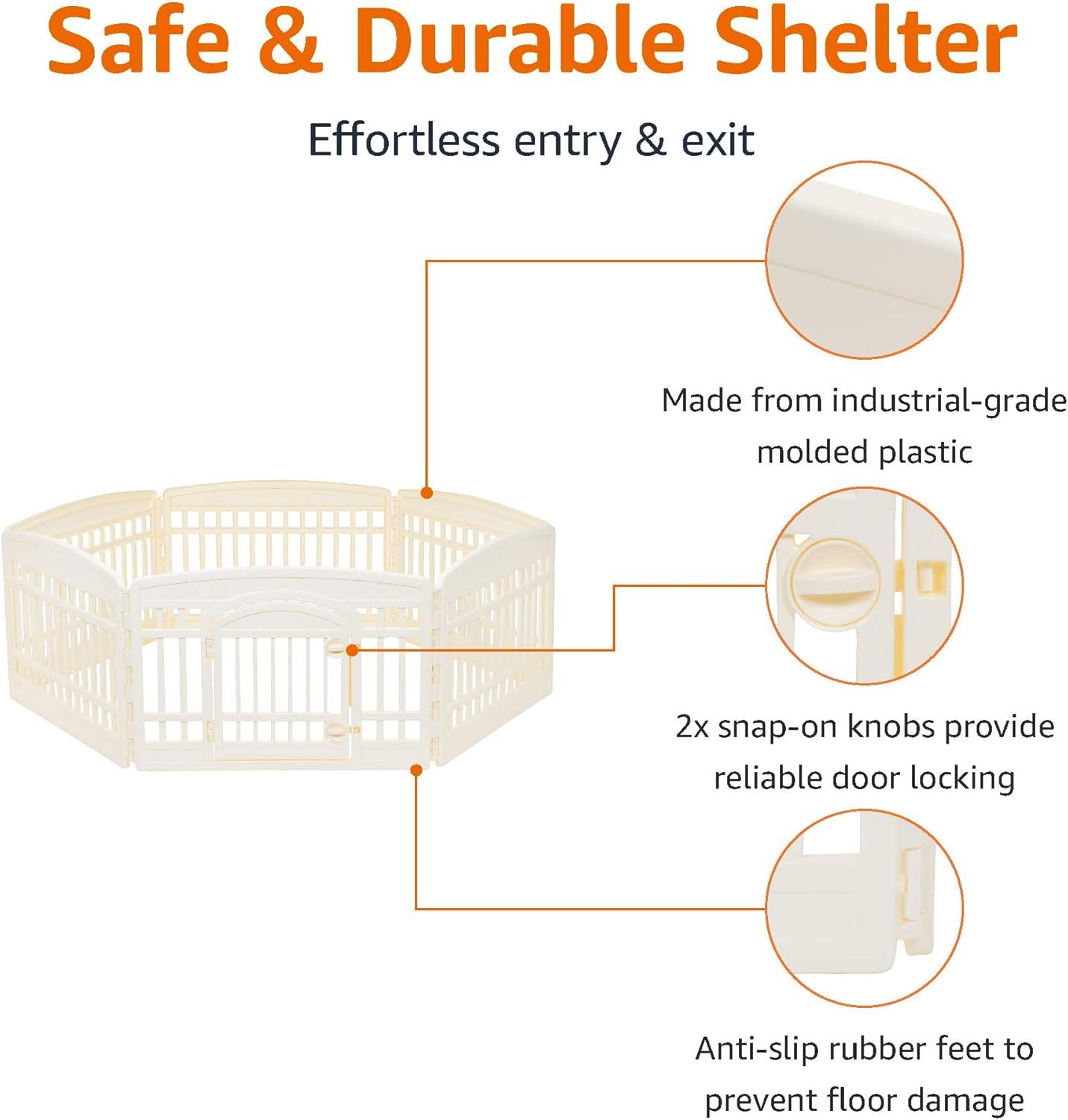 imageAmazon Basics 8Panel Indoor Pet Dog Octagonal Playpen Puppy Playpen with Door Easy Assemble Easy Storing 34 in BeigeBeige