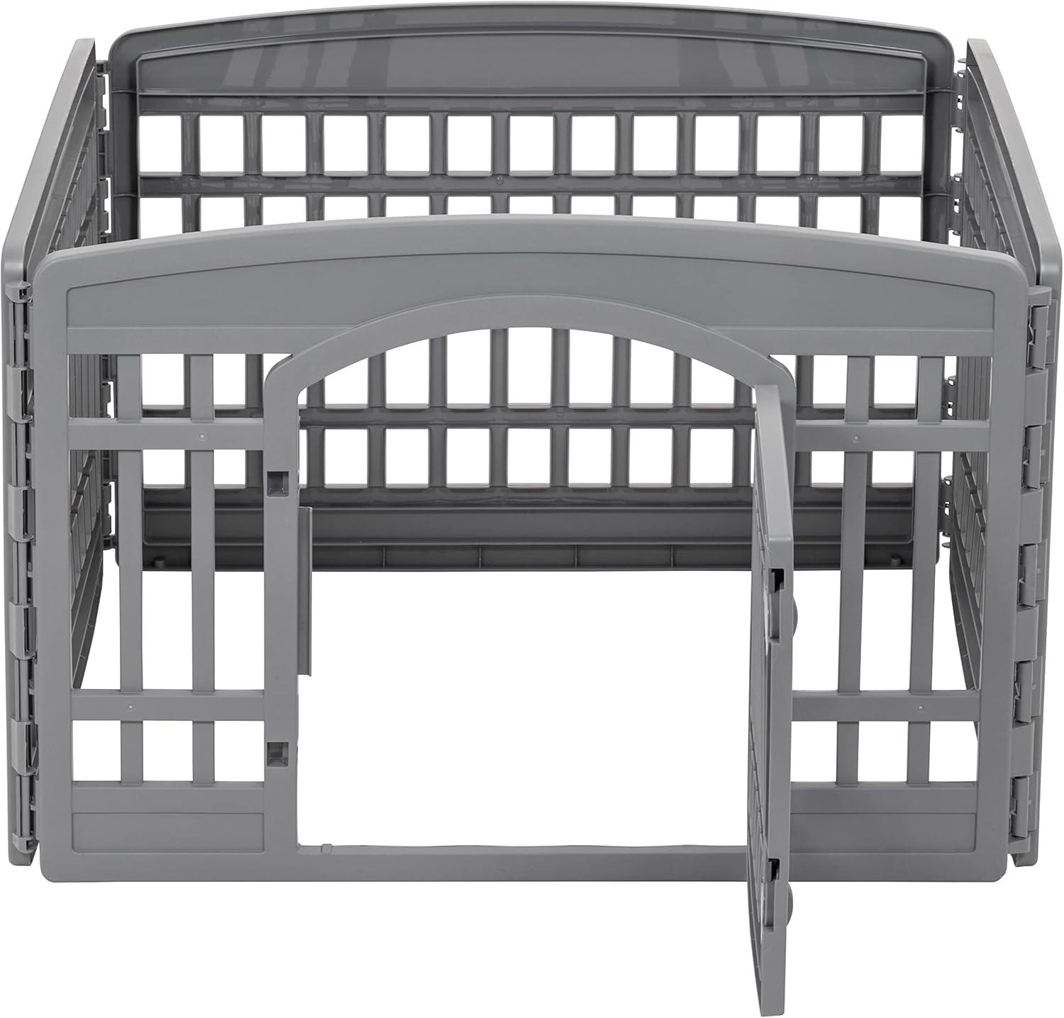 imageAmazon Basics 8Panel Indoor Pet Dog Octagonal Playpen Puppy Playpen with Door Easy Assemble Easy Storing 34 in BeigeDark Gray