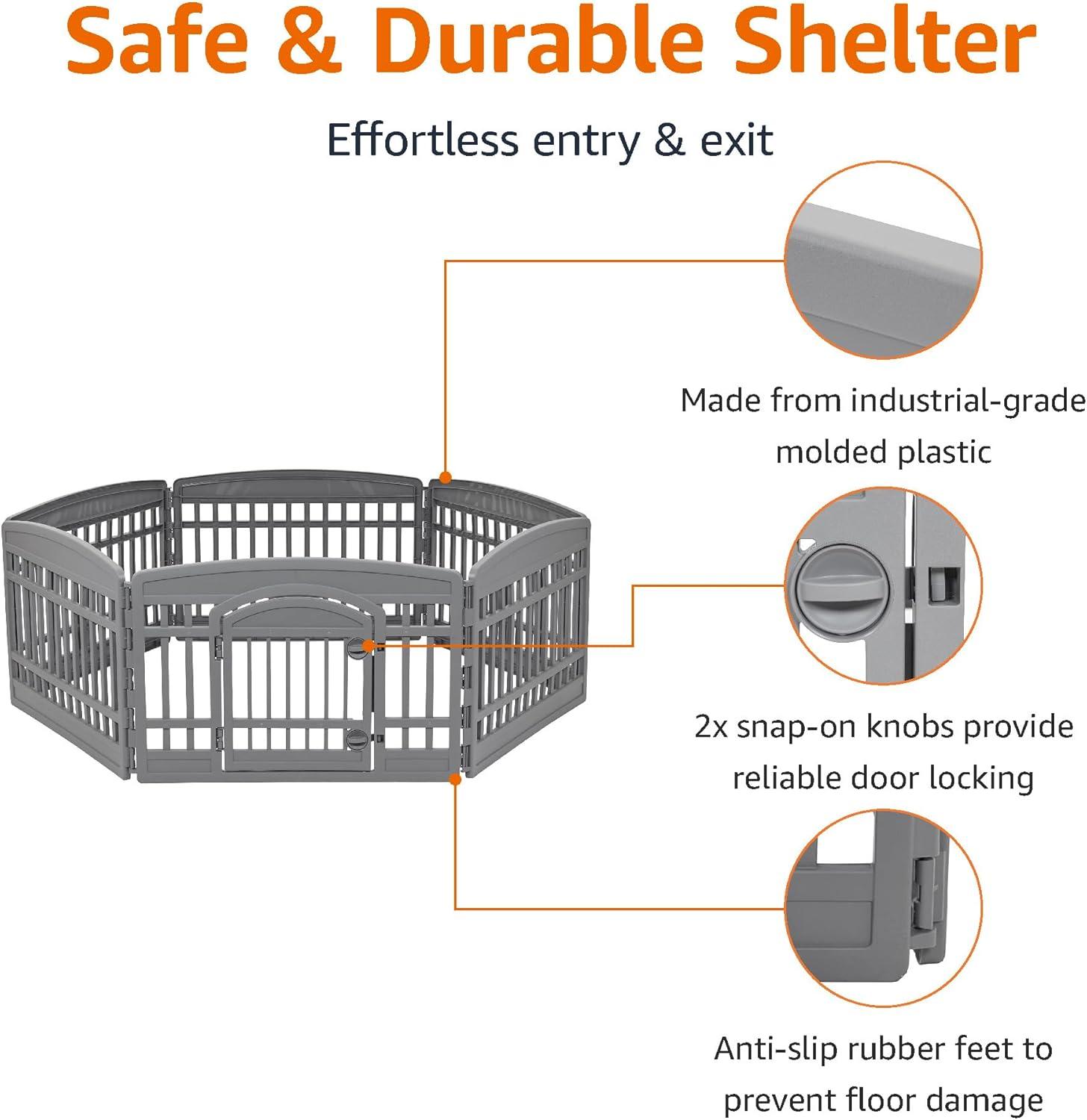 imageAmazon Basics 8Panel Indoor Pet Dog Octagonal Playpen Puppy Playpen with Door Easy Assemble Easy Storing 34 in BeigeDark Gray