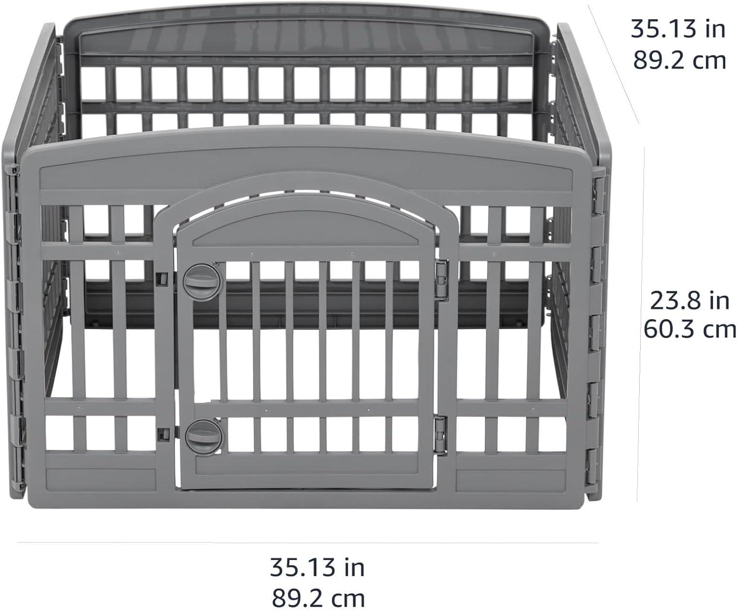 imageAmazon Basics 8Panel Indoor Pet Dog Octagonal Playpen Puppy Playpen with Door Easy Assemble Easy Storing 34 in BeigeDark Gray