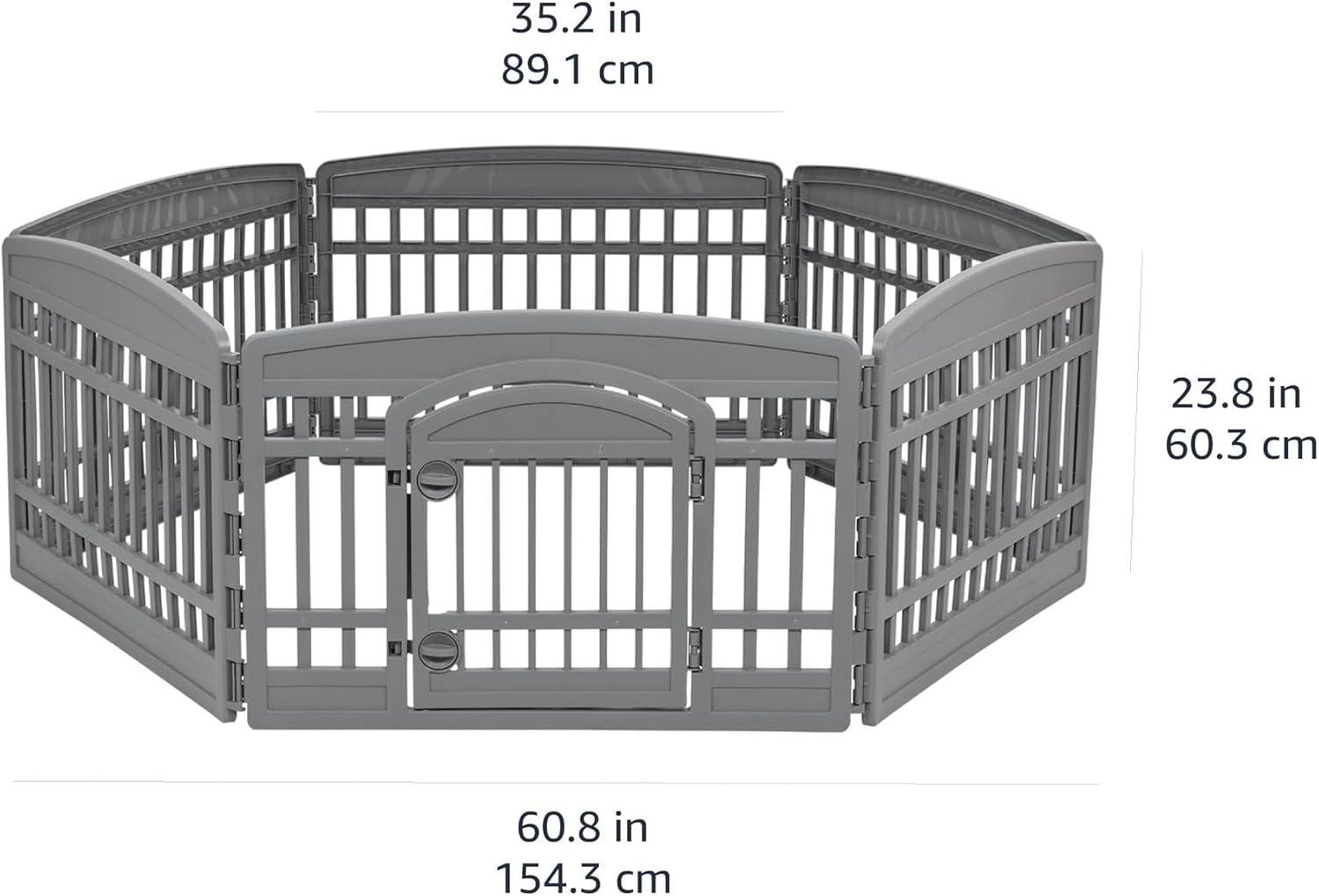 imageAmazon Basics 8Panel Indoor Pet Dog Octagonal Playpen Puppy Playpen with Door Easy Assemble Easy Storing 34 in BeigeDark Gray