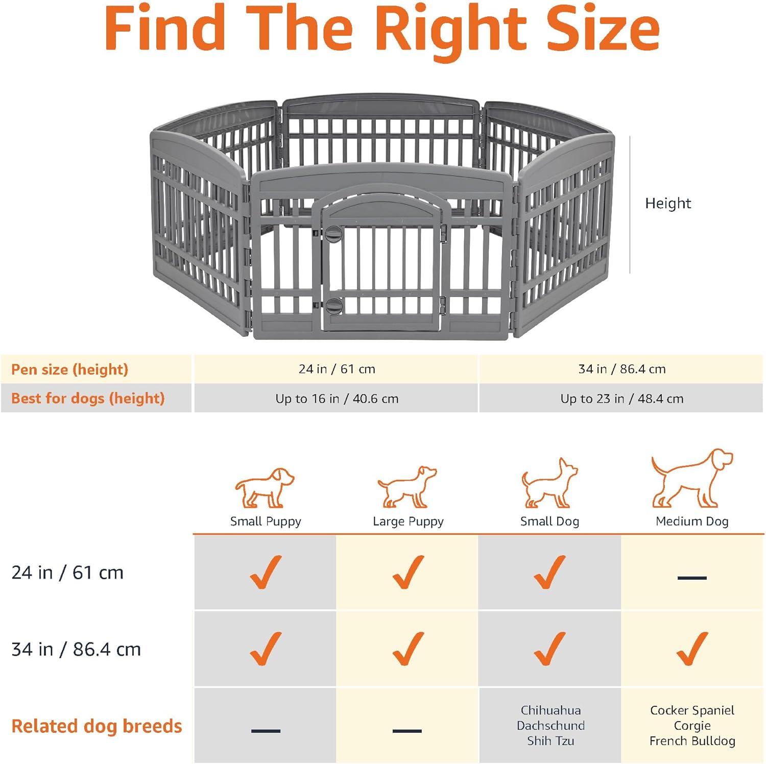 imageAmazon Basics 8Panel Indoor Pet Dog Octagonal Playpen Puppy Playpen with Door Easy Assemble Easy Storing 34 in BeigeDark Gray
