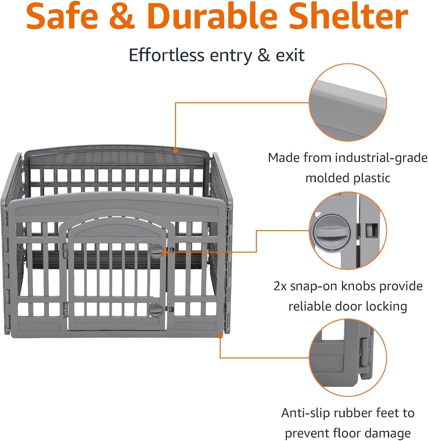 imageAmazon Basics 8Panel Indoor Pet Dog Octagonal Playpen Puppy Playpen with Door Easy Assemble Easy Storing 34 in BeigeDark Gray
