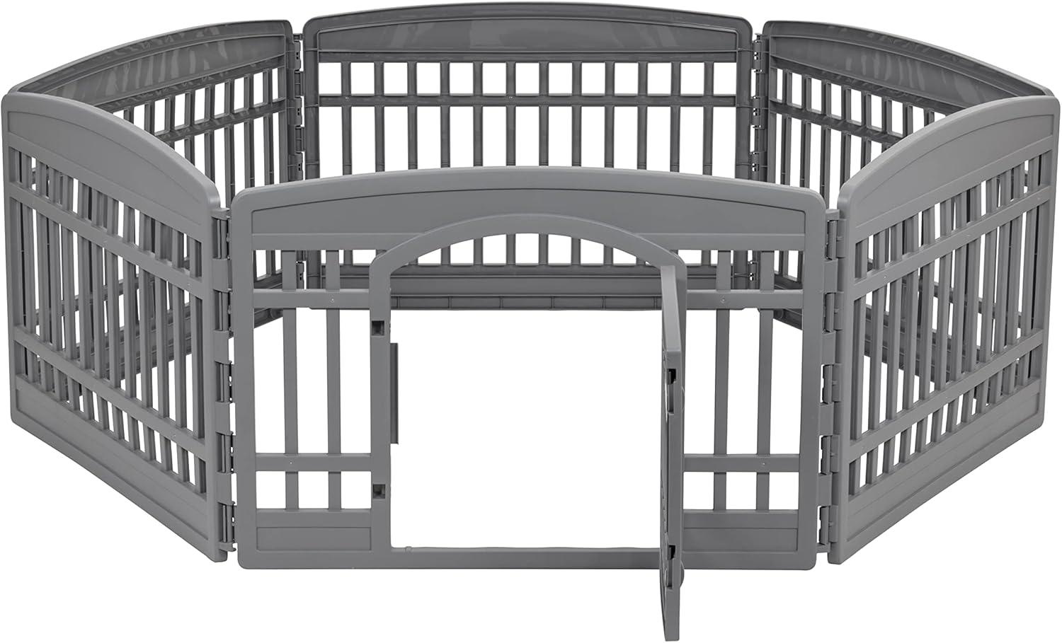 imageAmazon Basics 8Panel Indoor Pet Dog Octagonal Playpen Puppy Playpen with Door Easy Assemble Easy Storing 34 in BeigeDark Gray