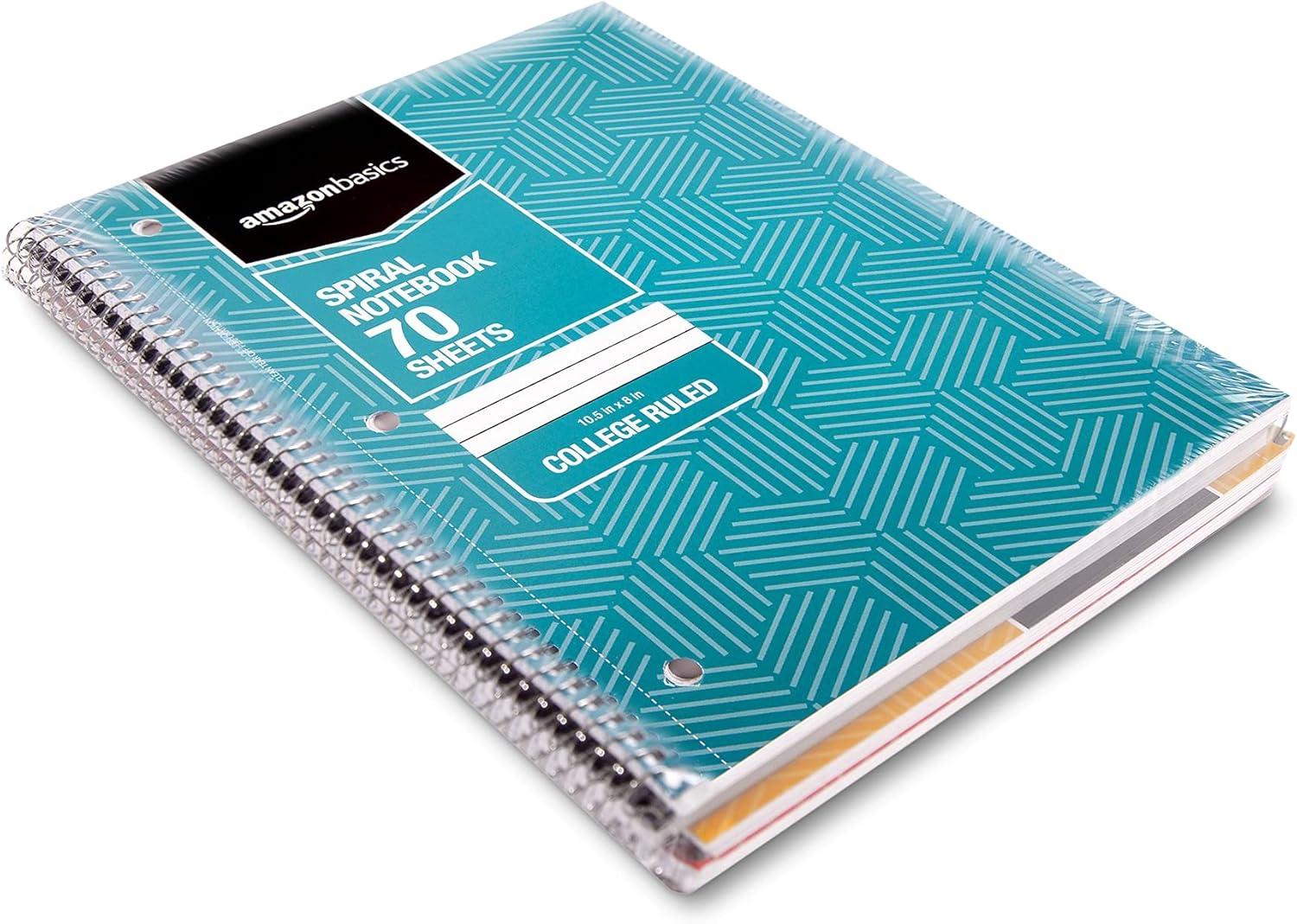 imageAmazon Basics College Ruled Wirebound Spiral Notebook 70 Sheet  5Pack Assorted Lattice Pattern ColorsAssorted Sunburst Pattern
