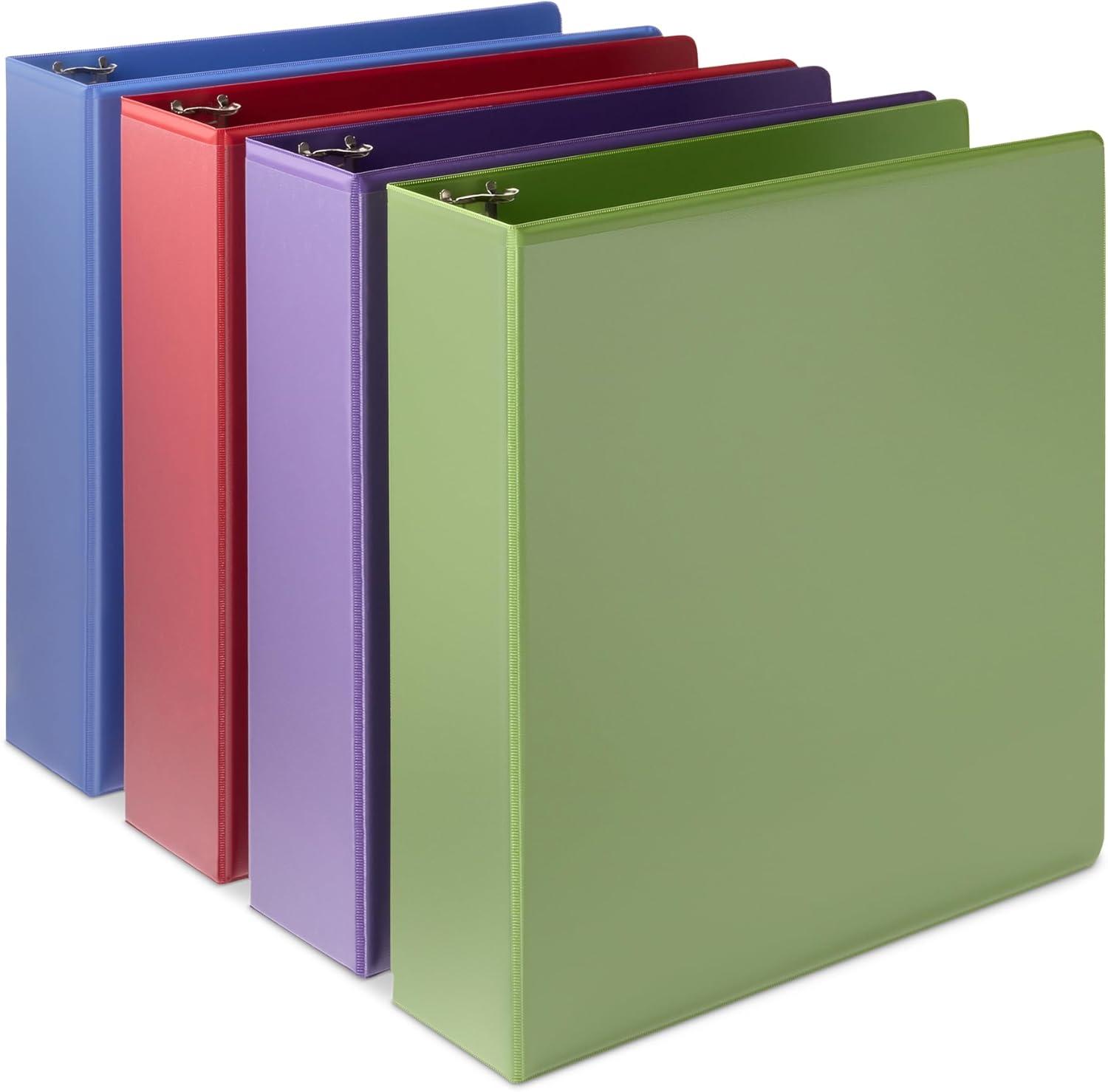 imageAmazon Basics Economy 3 Ring Binder 12quot DRing with 2 Pockets Assorted Colors 4PackAssorted