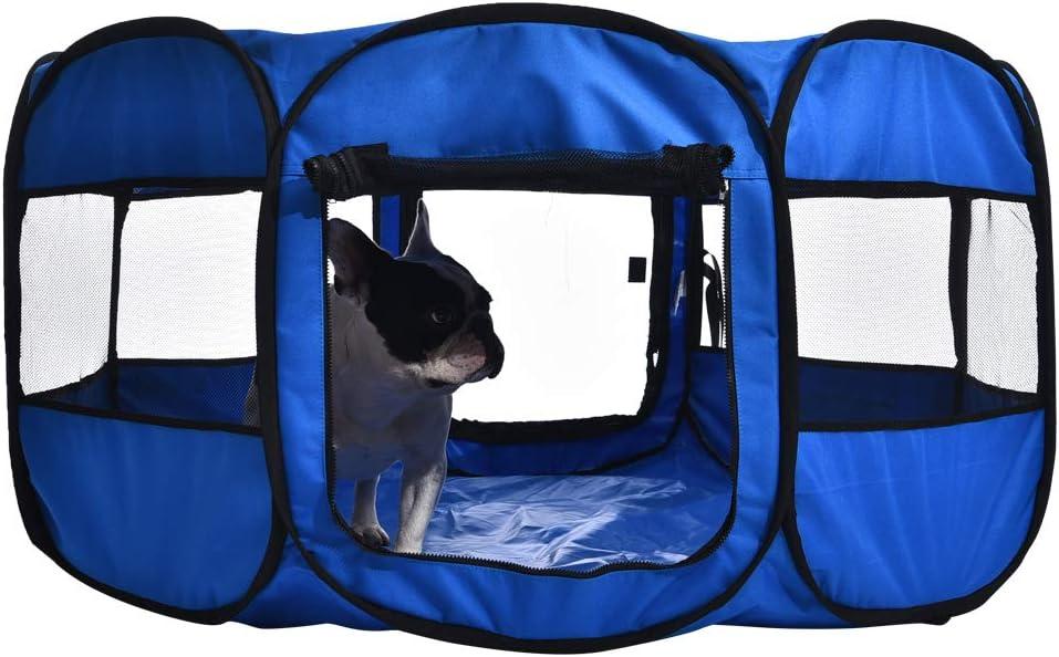imageAmazon Basics Foldable Octagonal Indoor and Outdoor Portable Soft Dog PenPuppy PenPlaypen 114 cm  45quot BlueBlue