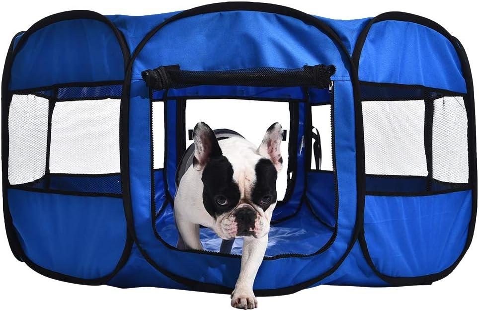 imageAmazon Basics Foldable Octagonal Indoor and Outdoor Portable Soft Dog PenPuppy PenPlaypen 114 cm  45quot BlueBlue