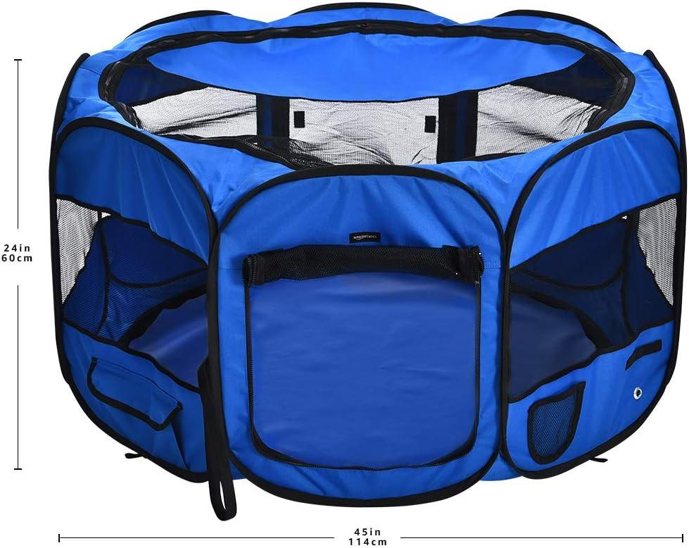 imageAmazon Basics Foldable Octagonal Indoor and Outdoor Portable Soft Dog PenPuppy PenPlaypen 114 cm  45quot BlueBlue