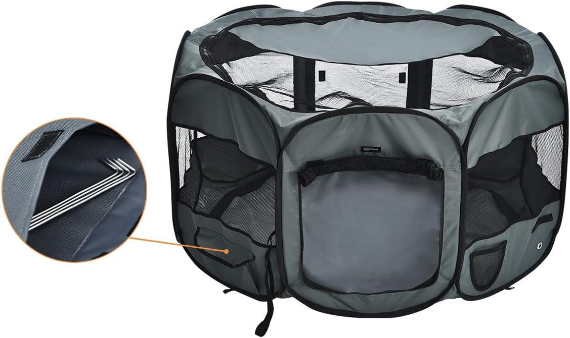 imageAmazon Basics Foldable Octagonal Indoor and Outdoor Portable Soft Dog PenPuppy PenPlaypen 114 cm  45quot BlueGrey
