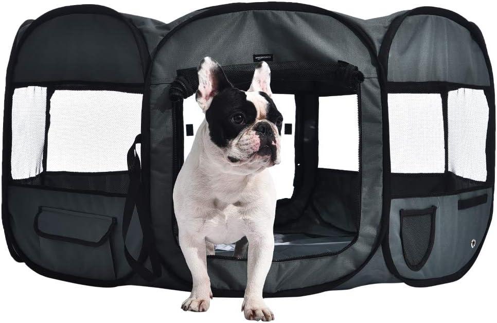 imageAmazon Basics Foldable Octagonal Indoor and Outdoor Portable Soft Dog PenPuppy PenPlaypen 114 cm  45quot BlueGrey