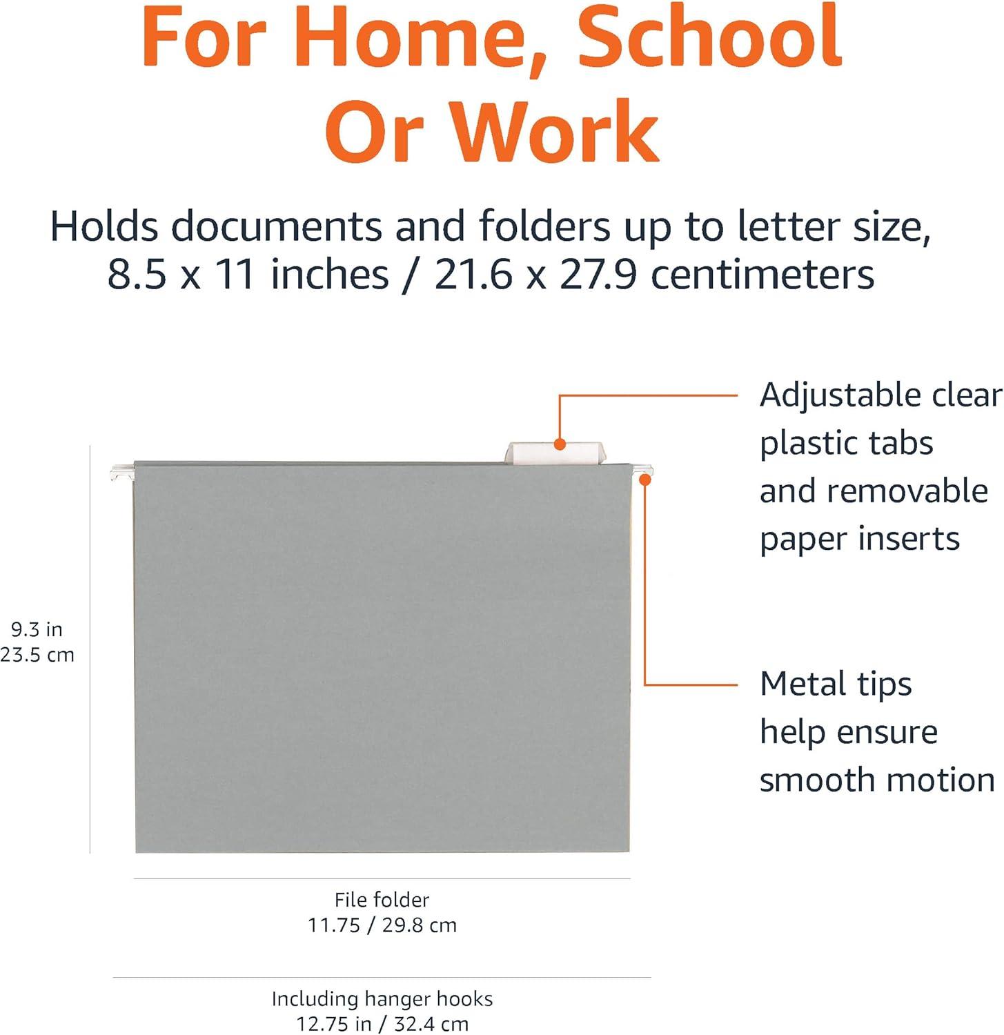 imageAmazon Basics Hanging File Folders Sturdy Letter Size 25Pack Assorted Jeweltone ColorsGray