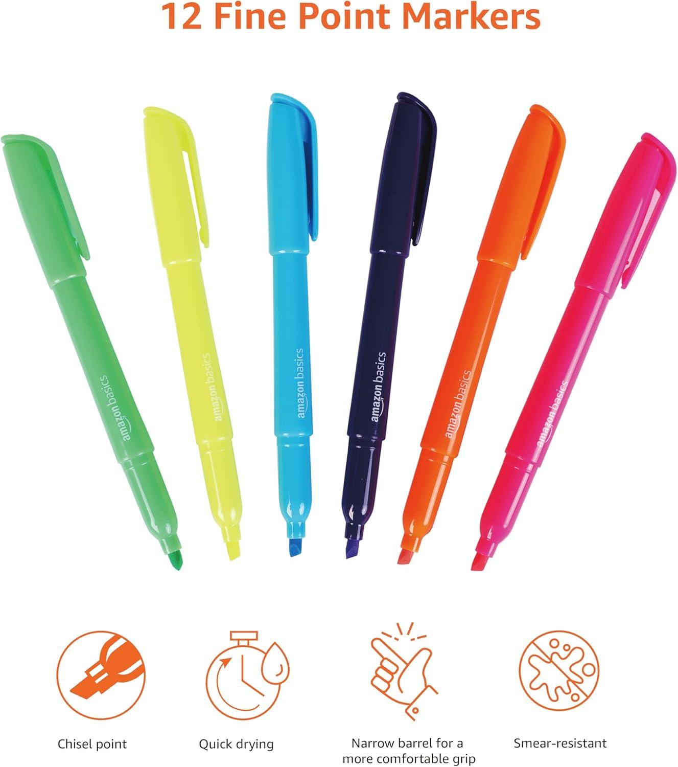 imageAmazon Basics Highlighters Fluorescent Ink Chisel Tip Assorted Colors School Supplies 12 Pack12 Pack