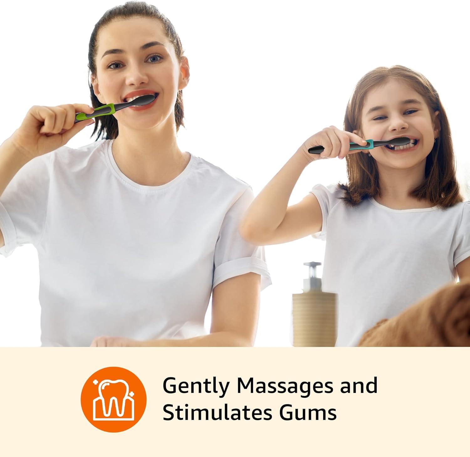 imageAmazon Basics Soft Toothbrushes for Adults  Pulsating Deep Cleaning with Soft Bristles 2 Count Assorted Colors2 Count Pack of 1