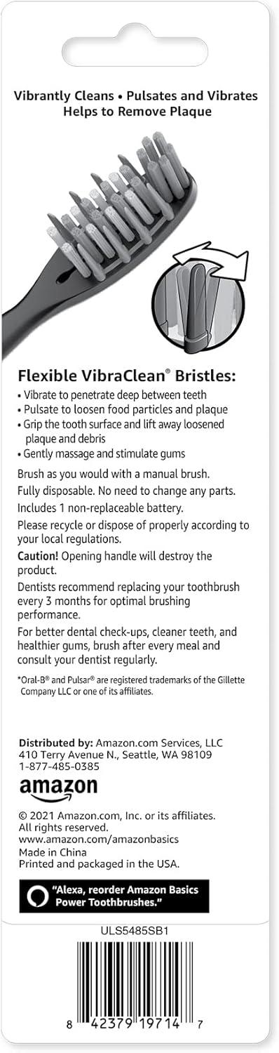 imageAmazon Basics Soft Toothbrushes for Adults  Pulsating Deep Cleaning with Soft Bristles 2 Count Assorted Colors2 Count Pack of 2