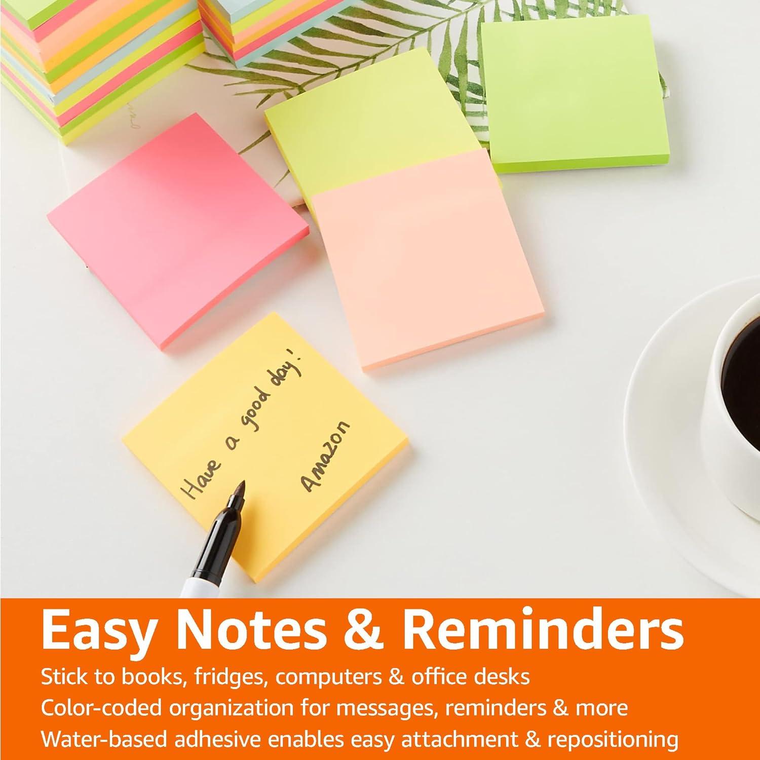 imageAmazon Basics Square Sticky Notes Office Supplies for Desk 3x3inch 24Pack Assorted Colors3 x 3