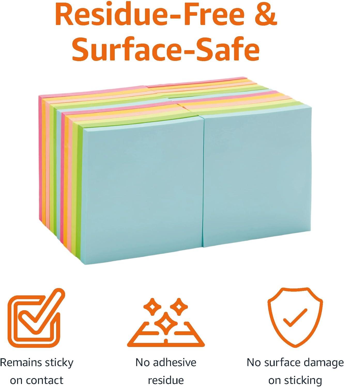 imageAmazon Basics Square Sticky Notes Office Supplies for Desk 3x3inch 24Pack Assorted Colors3 x 3