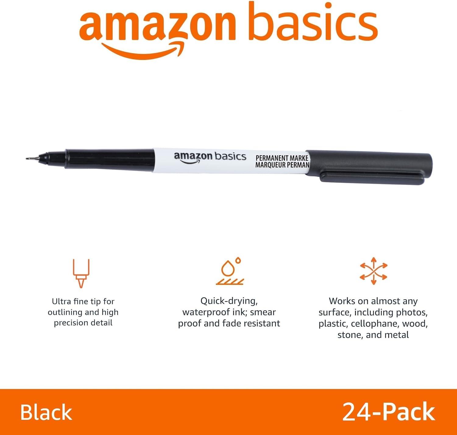 imageAmazon Basics Ultra Fine Point Permanent Markers Assorted Colors 24PackBlack