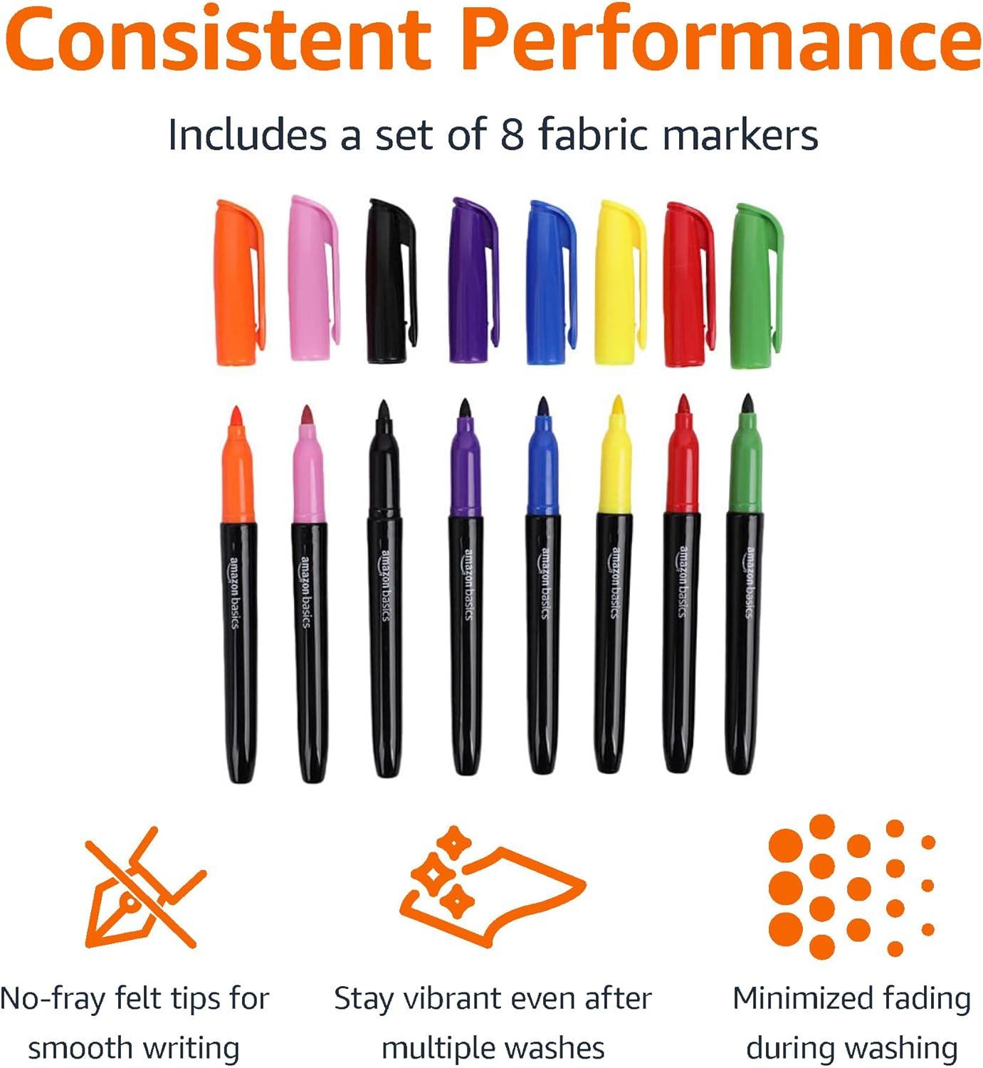 imageAmazon Basics Vibrant Fabric Markers Assorted Colors 8Pack