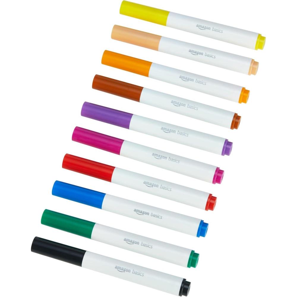 imageAmazon Basics Colored Markers Pack of 10 Broad Line Washable Markers Multicolored for Drawing School10 Count