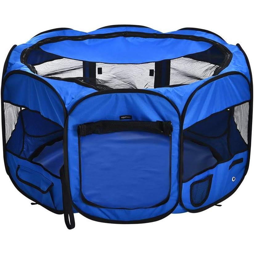 imageAmazon Basics Foldable Octagonal Indoor and Outdoor Portable Soft Dog PenPuppy PenPlaypen 114 cm  45quot BlueBlue