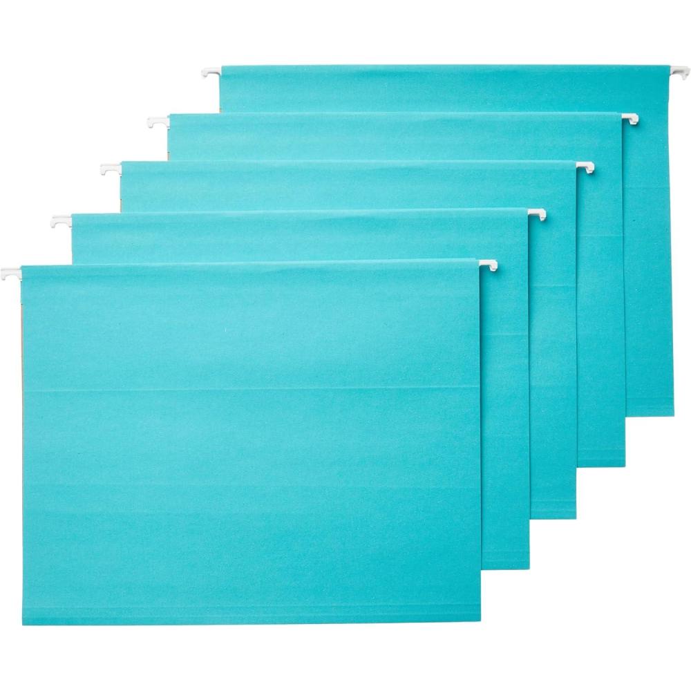 imageAmazon Basics Hanging File Folders Sturdy Letter Size 25Pack Assorted Jeweltone ColorsAqua