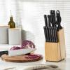 imageAmazon Basics 14Piece High Carbon Stainless Steel Kitchen Knife Set with Sharpener and Pinewood Block Black